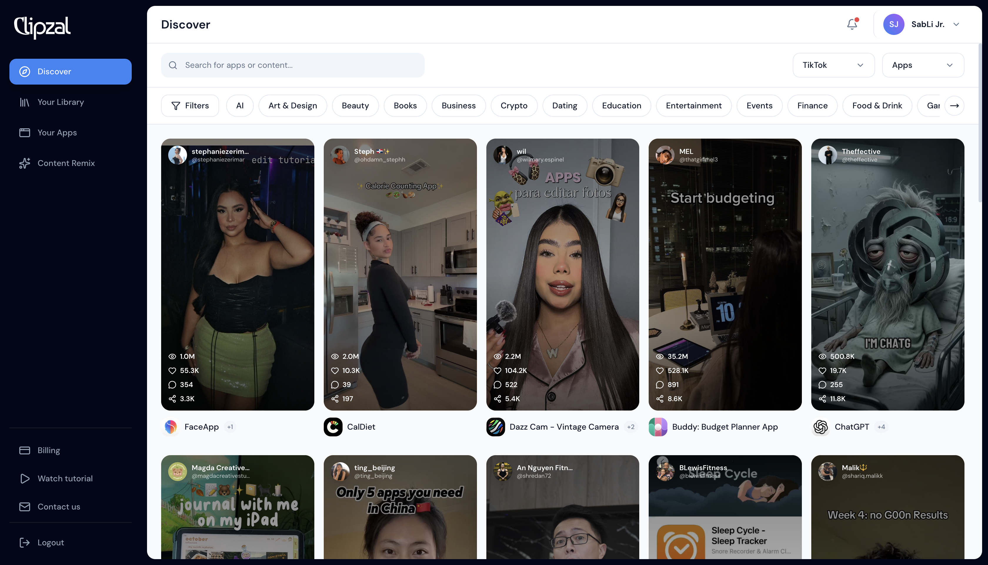 Clipzal dashboard screenshot